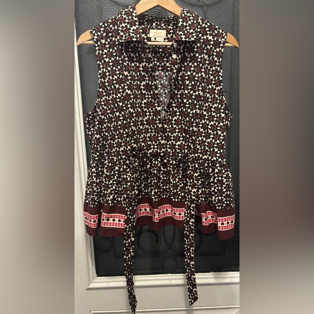 Kate Spade Rambling Roses Floral Tile Peplum Top Hot Cocoa Size XL